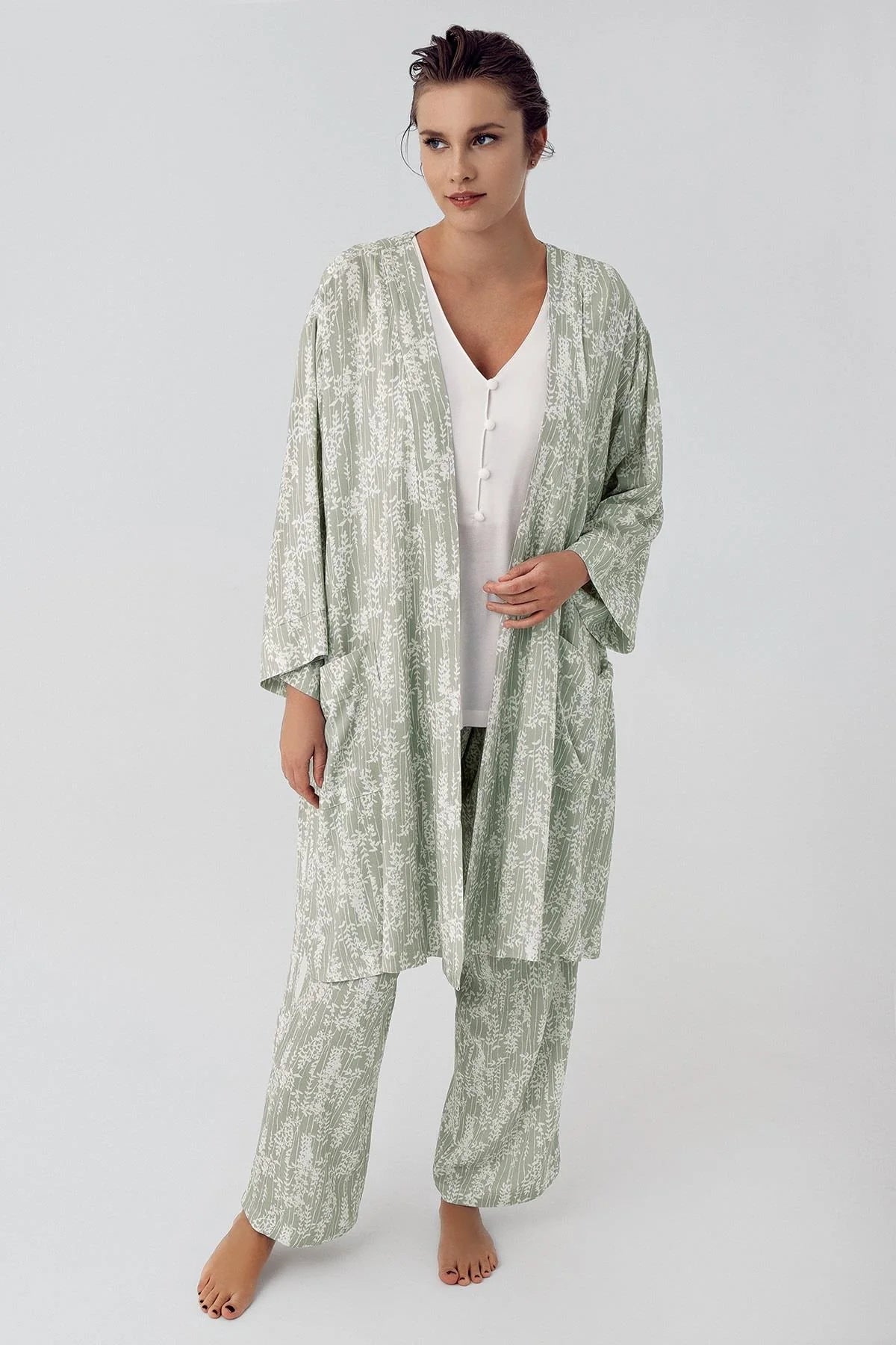 Desenli Sabahlıklı Lohusa Pijama Takımı - 16300