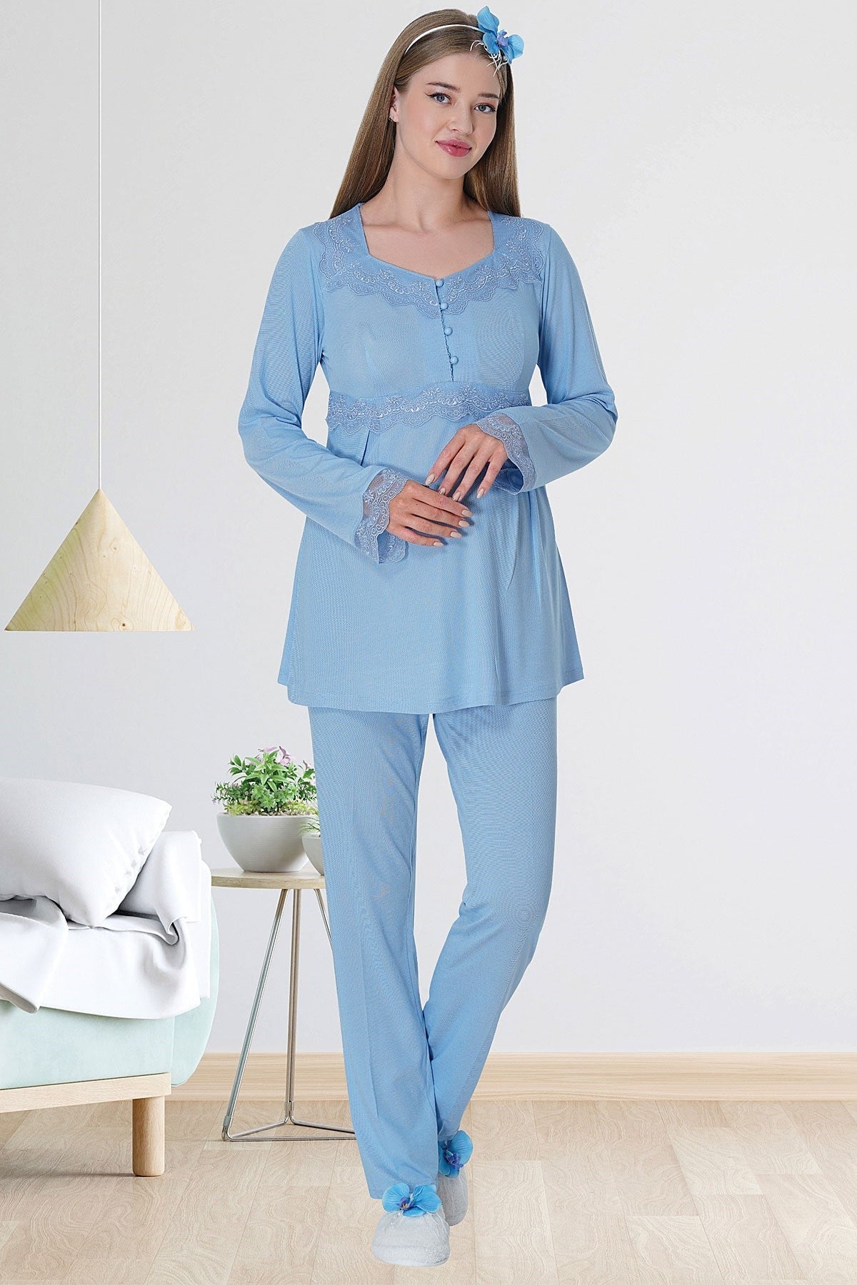 Dantel Detaylı Lohusa Pijama Takımı - 5711