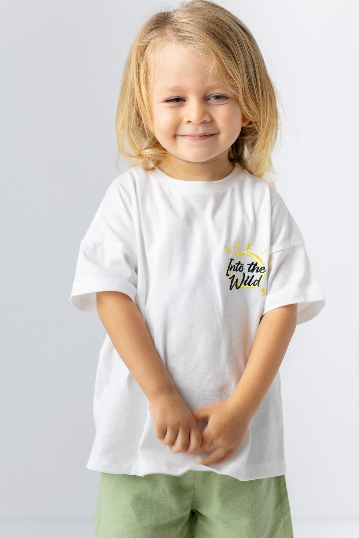 Erkek Bebek Güneş Nakış Detaylı T-shirt-0