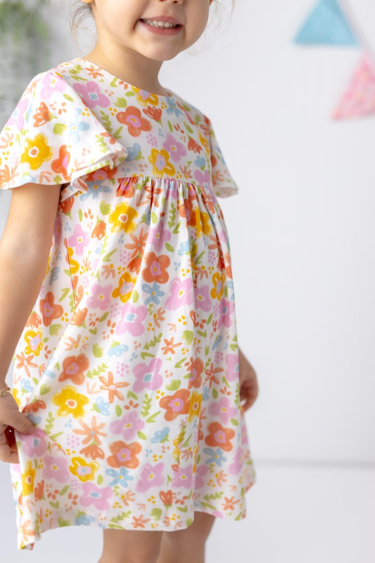 Kız Çocuk Çiçek Desenli Elbise-1