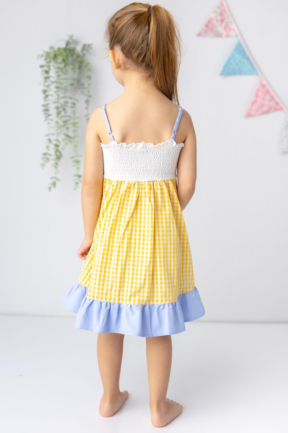 Kız Çocuk Pötikare Desenli Elbise-1