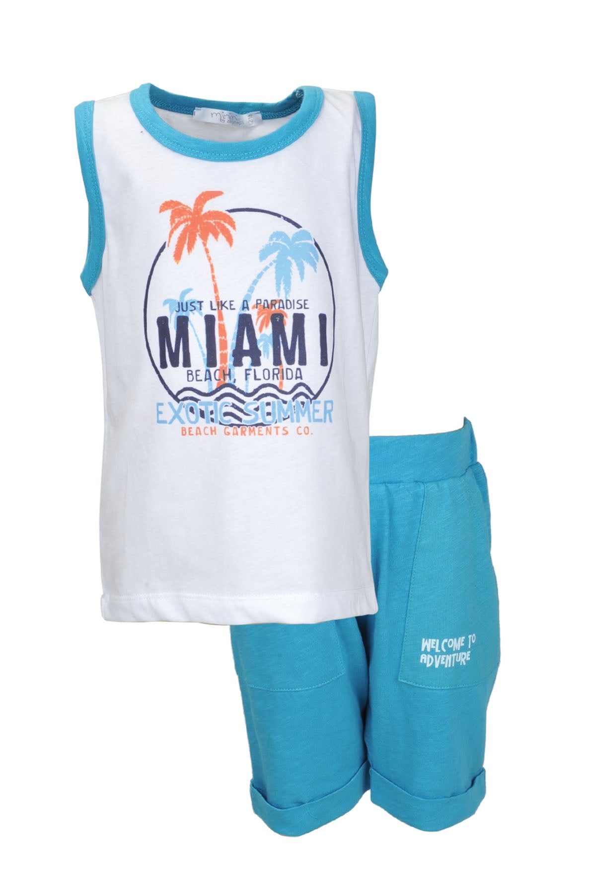 Erkek Bebek Mavi Miami Kolsuz T-Shirt ve Şort Takım (9ay-4yaş)-0