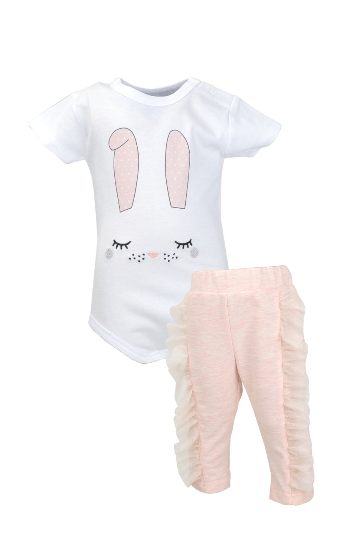 Kız Bebek Beyaz Bunny Fırfırlı Alt ve T-Shirt Takım (3-18ay)-2
