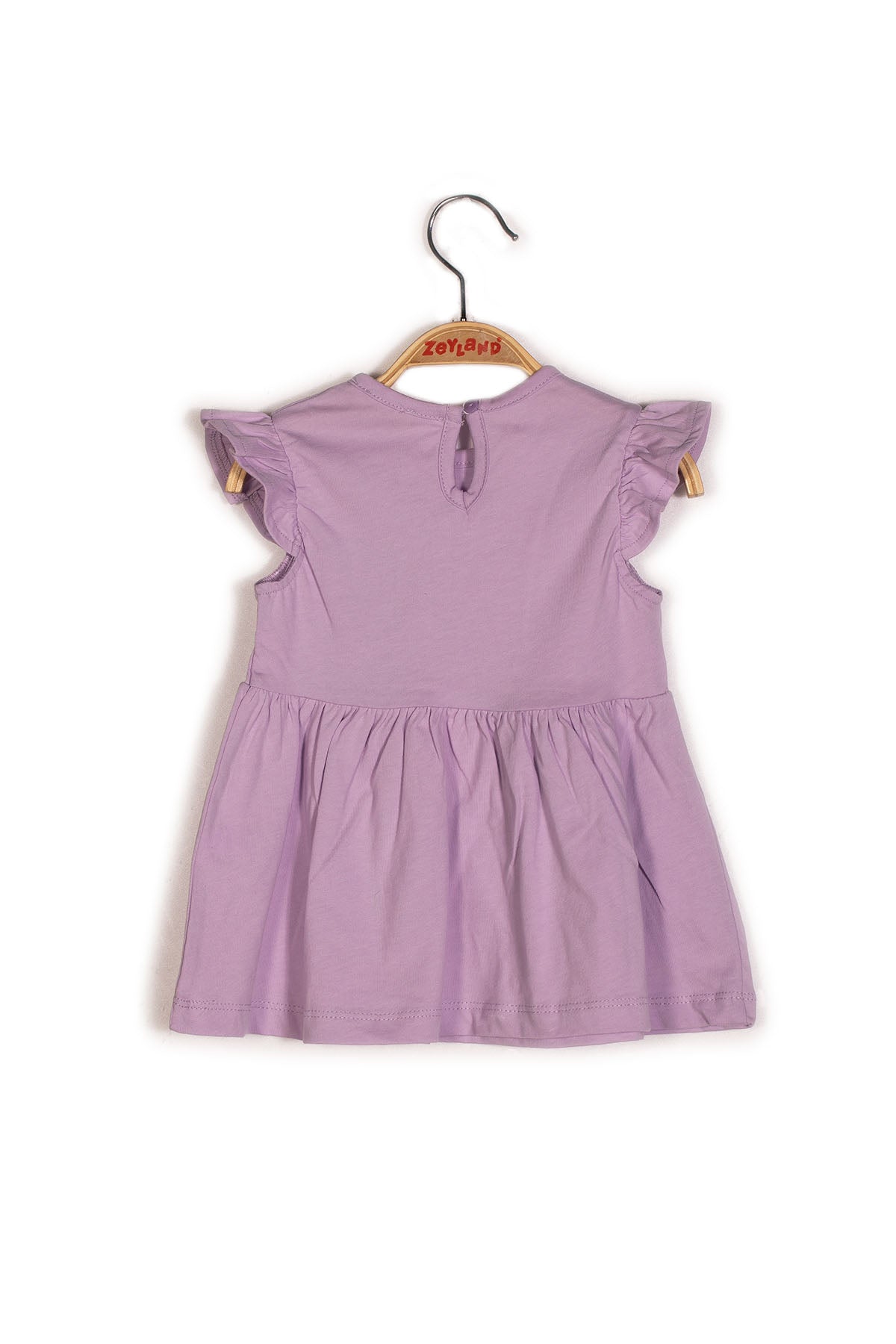 Kız Bebek Ördek Baskılı Kolları Fırfırlı Örme Elbise-4