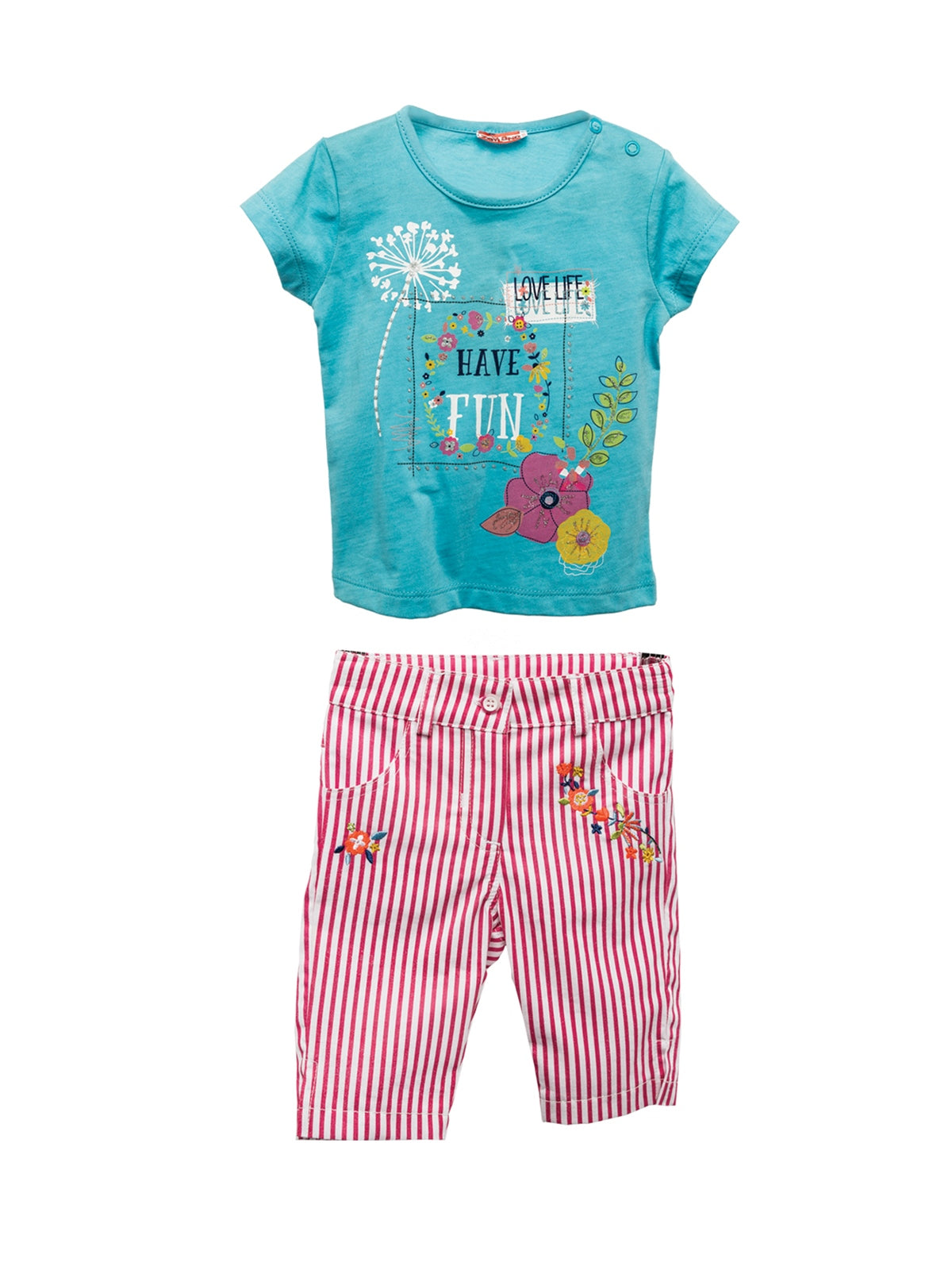 Kız Bebek Mavi Çizgili Nakışlı Pantolon ve T-Shirt Takım (6ay-4yaş)-0