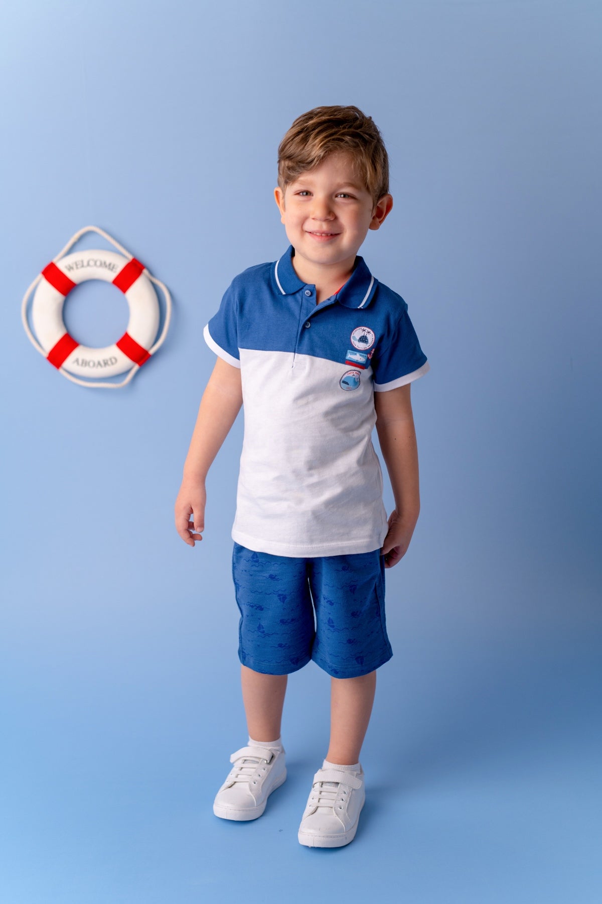 Erkek Bebek Mavi Renk Bloklu Polo Yaka T-Shirt (9ay-4yaş)-0