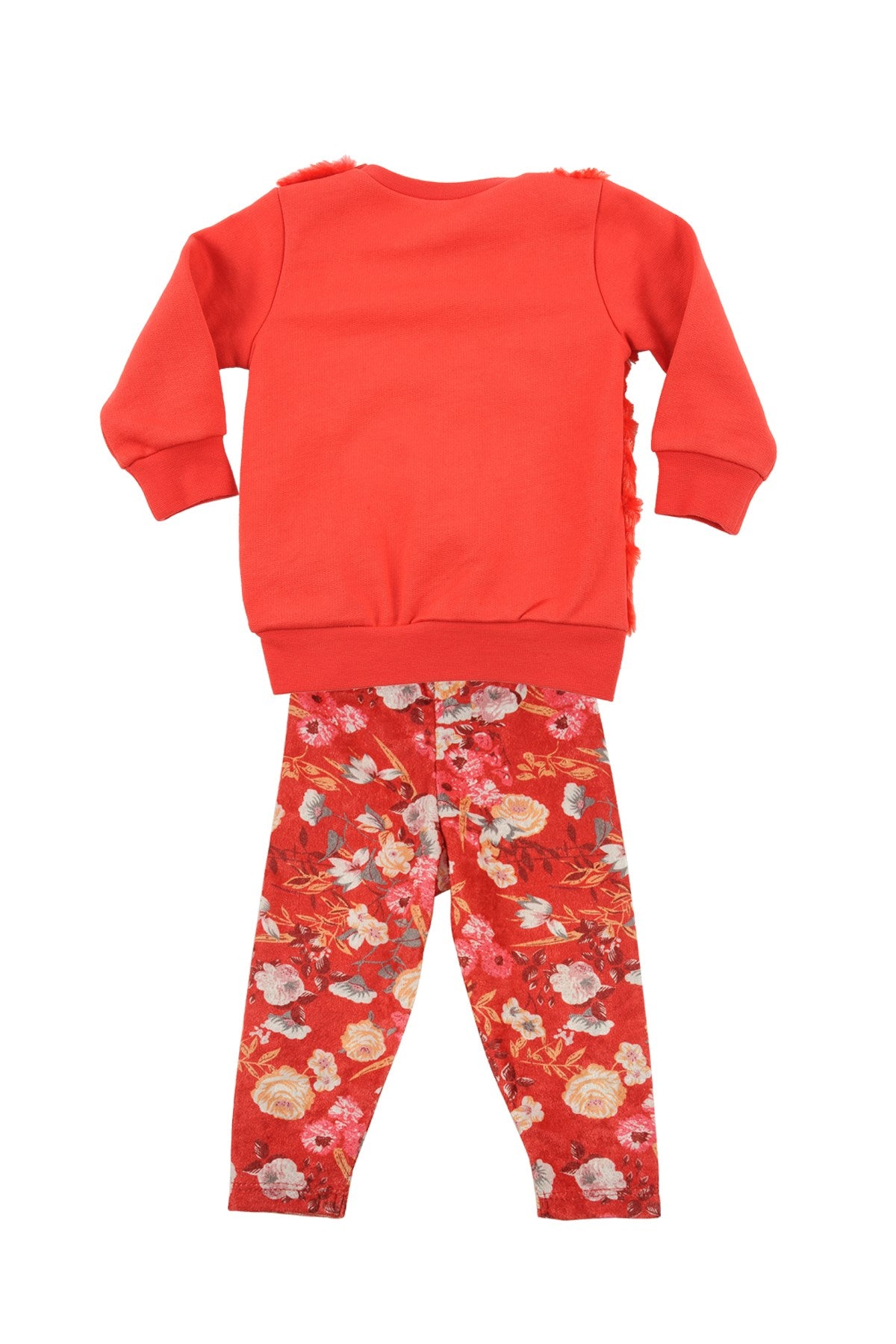 Kız Bebek Kırmızı Peluş Sweatshirt ve Çiçekli Tayt Takım (6ay-4yaş)-1