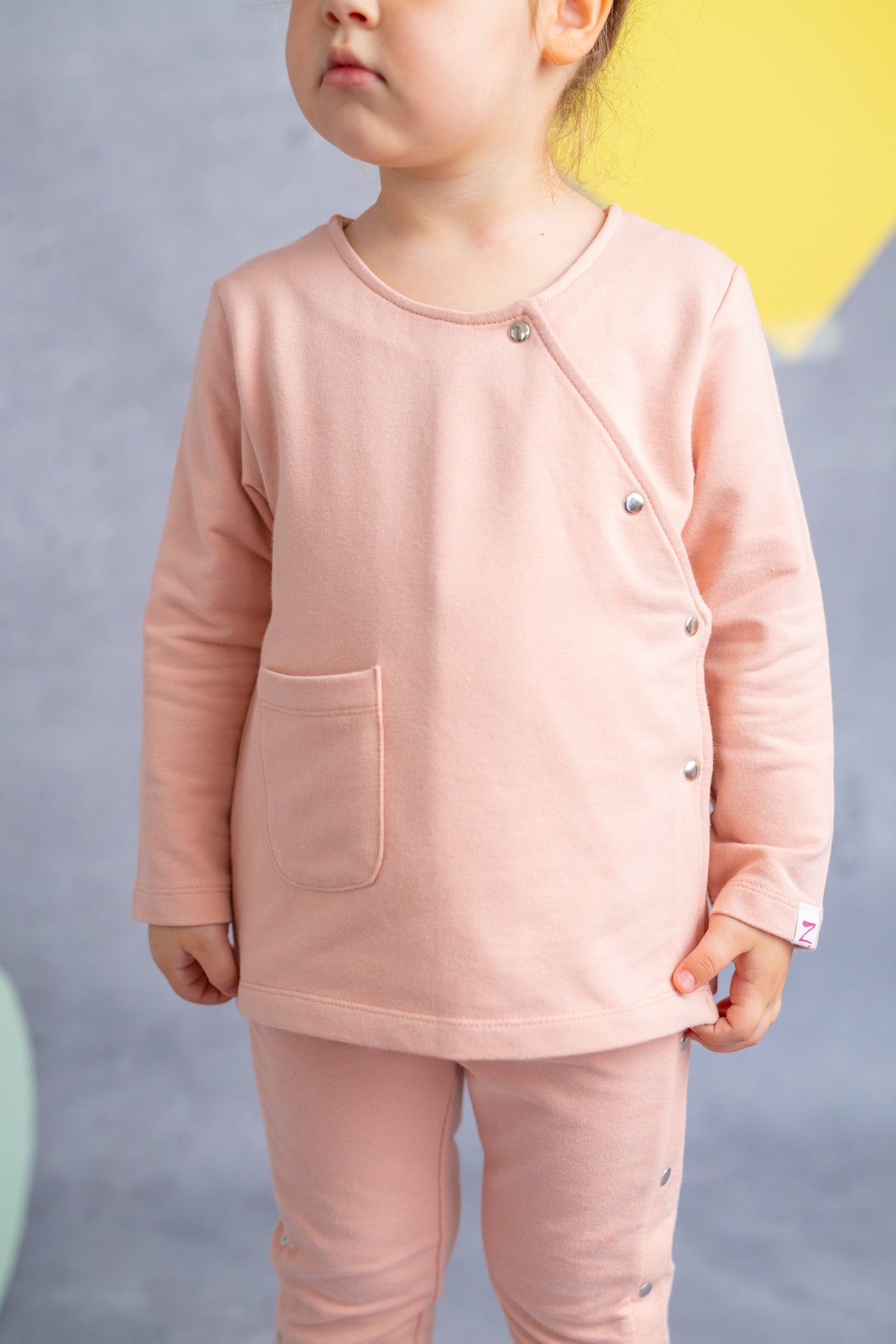 Kız Bebek Pudra Çıtçıtlı Cep Detaylı Kruvaze Sweatshirt (9ay-4yaş)-0