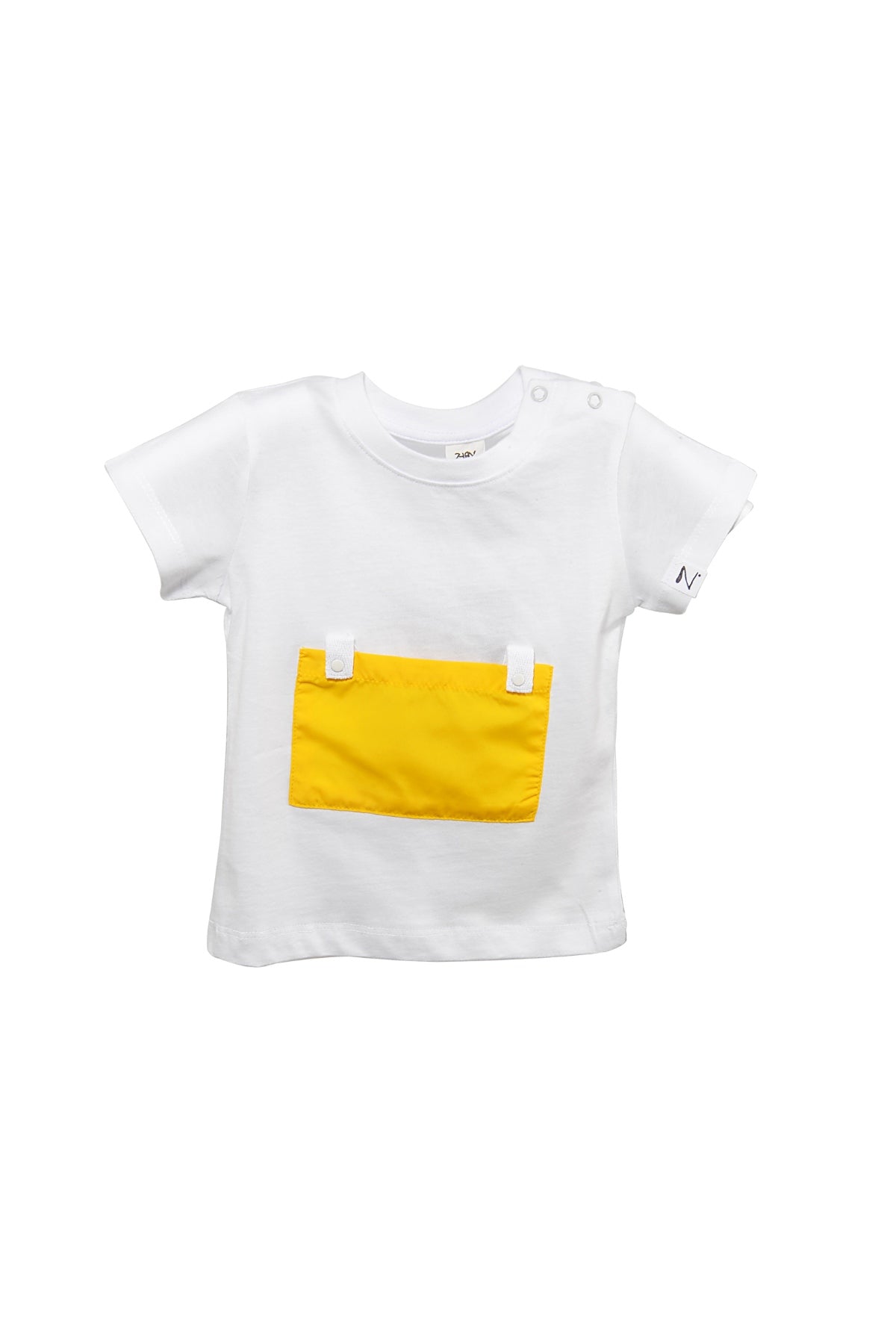 Erkek Bebek Yaka Çıtçıtlı Sarı Cepli Beyaz T-Shirt (9ay-4yaş)-3