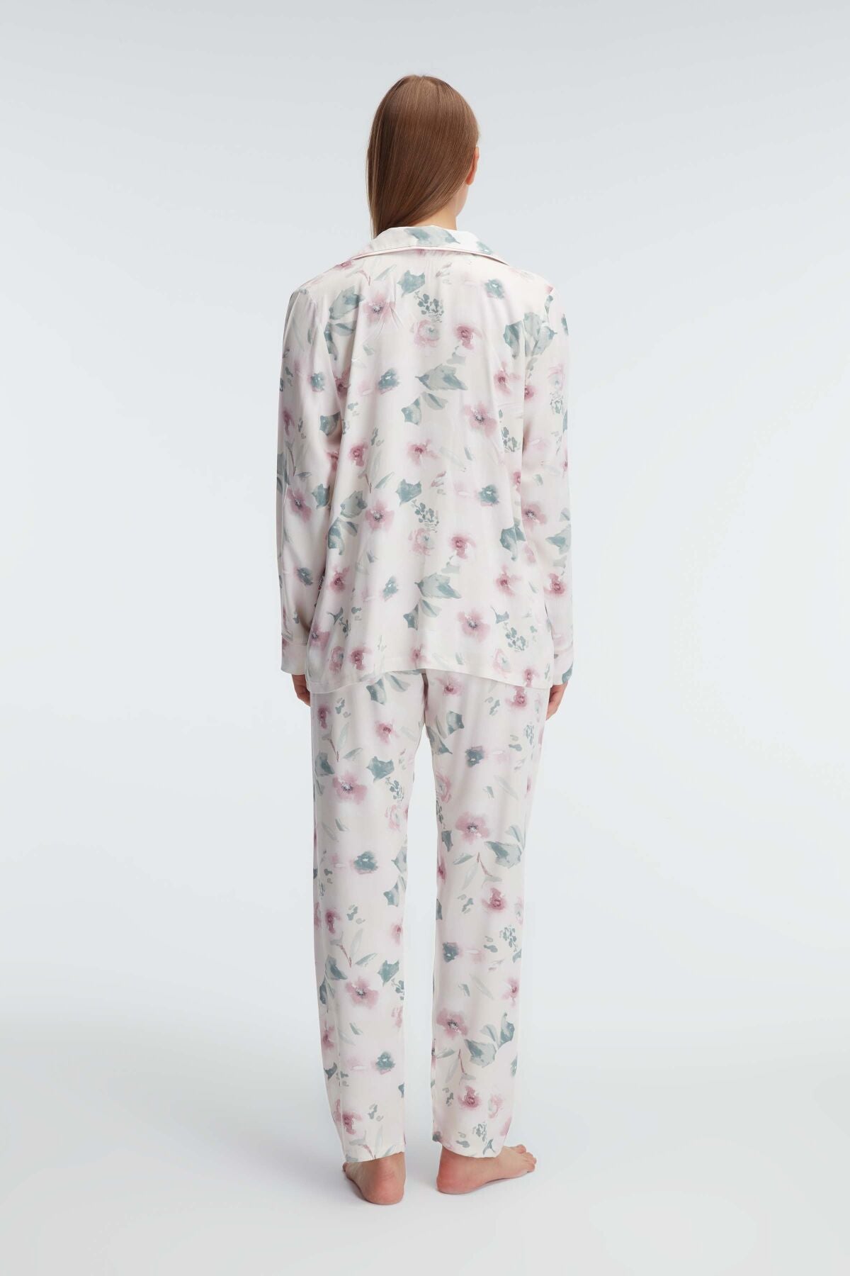 Çiçekli Önden Düğmeli Lohusa Pijama Takımı - 11310