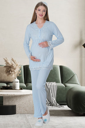 Carpediem 1517 Dantelli Sabahlıklı Lohusa Pijama Takımı - Lohusa Sepeti