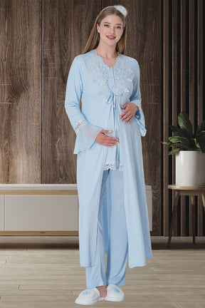 Carpediem 1517 Dantelli Sabahlıklı Lohusa Pijama Takımı - Lohusa Sepeti