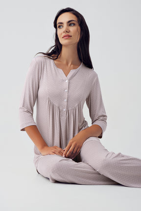 Puantiyeli Lohusa Pijama Takımı Vizon - 15204