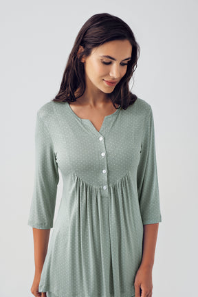 Puantiyeli Lohusa Pijama Takımı Yeşil - 15204