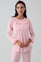 Dantel Detaylı Lohusa Pijama Takımı Pudra - 15210