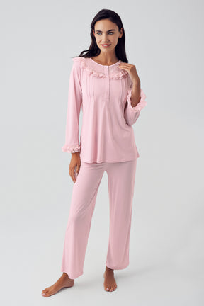 Dantel Detaylı Lohusa Pijama Takımı Pudra - 15210