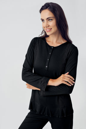Pileli Lohusa Pijama Takımı Siyah - 15216