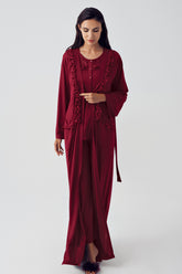 Sabahlıklı Dantel Detaylı Lohusa Pijama Takımı Bordo - 15310