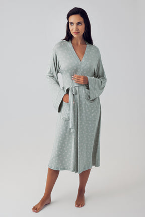 Desenli Sabahlıklı Çapraz Kruvaze Lohusa Pijama Takımı Yeşil - 15305