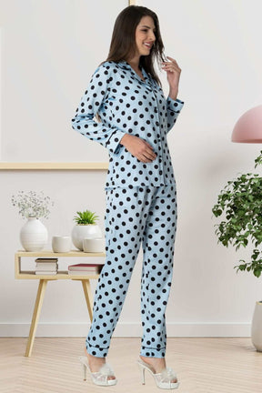 Carpediem 1550 Saten Puantiyeli Önden Düğmeli Lohusa Pijama Takımı - Lohusa Sepeti
