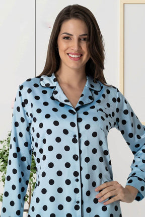Carpediem 1550 Saten Puantiyeli Önden Düğmeli Lohusa Pijama Takımı - Lohusa Sepeti