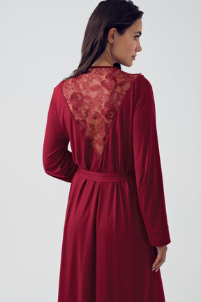 Sabahlıklı Dantel Detaylı Lohusa Pijama Takımı Bordo - 15310