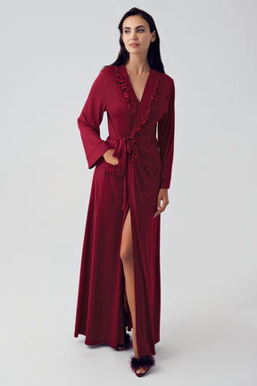 Sabahlıklı Dantel Detaylı Lohusa Pijama Takımı Bordo - 15310