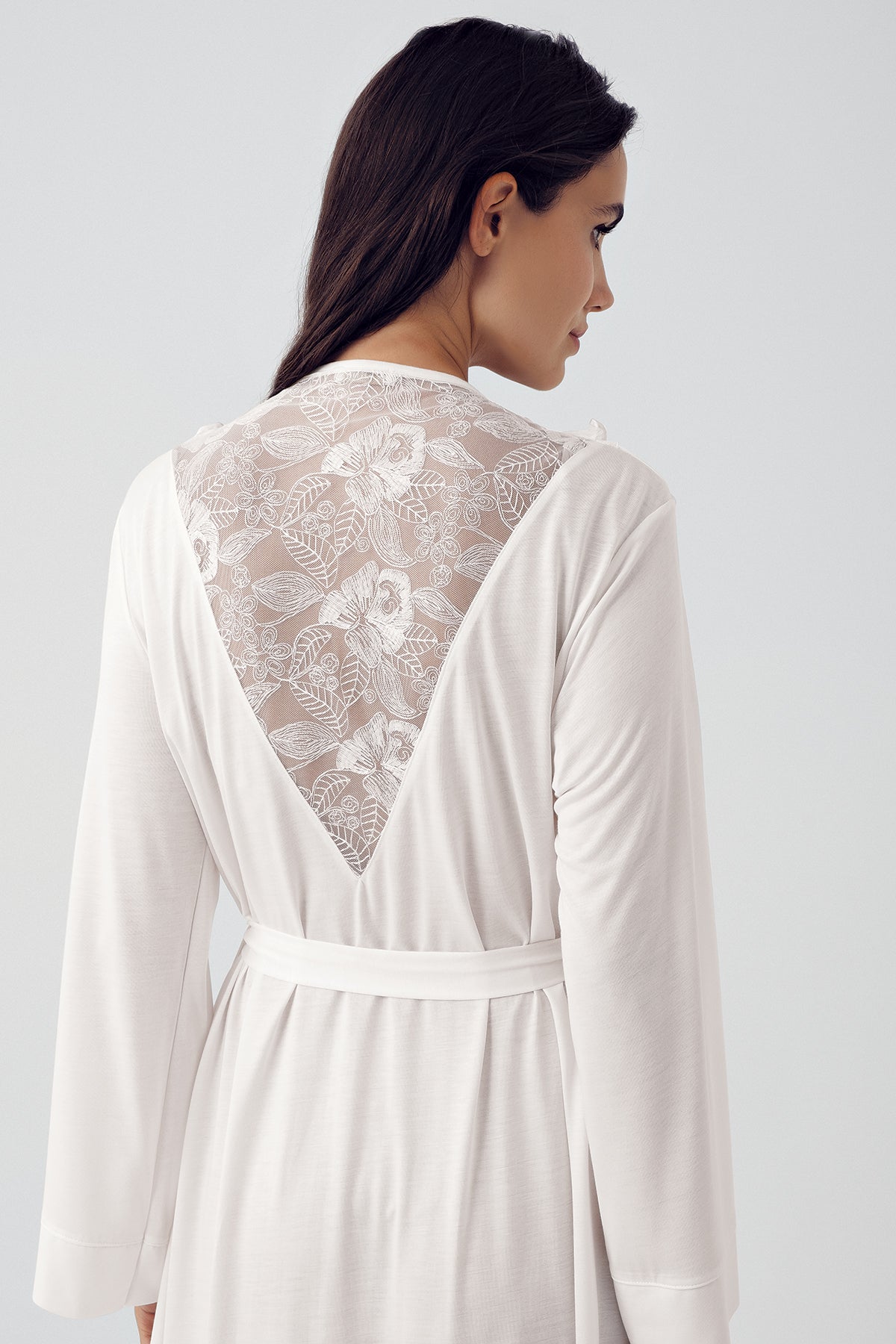 Sabahlıklı Dantel Detaylı Lohusa Pijama Takımı Ekru - 15310