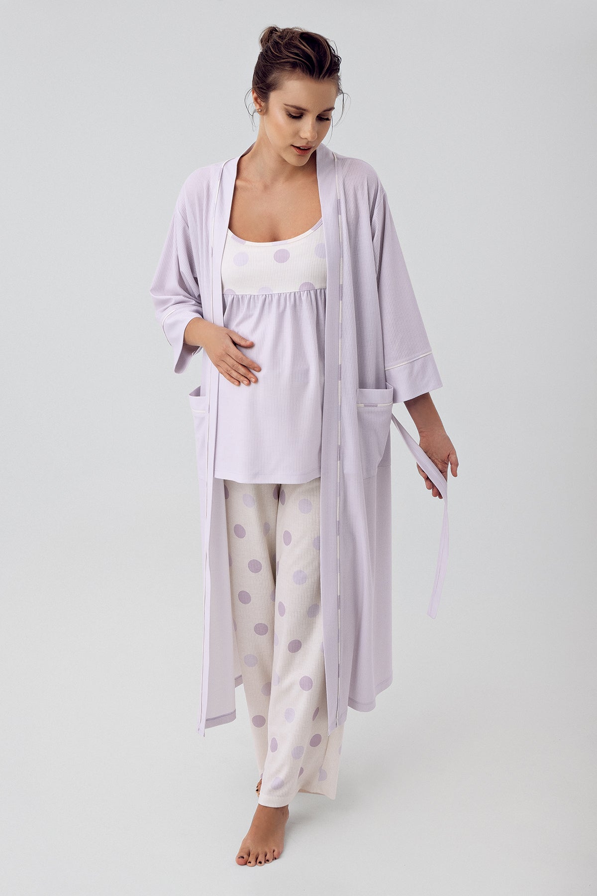 Sabahlıklı Puantiyeli Lohusa Pijama Takımı - 16301