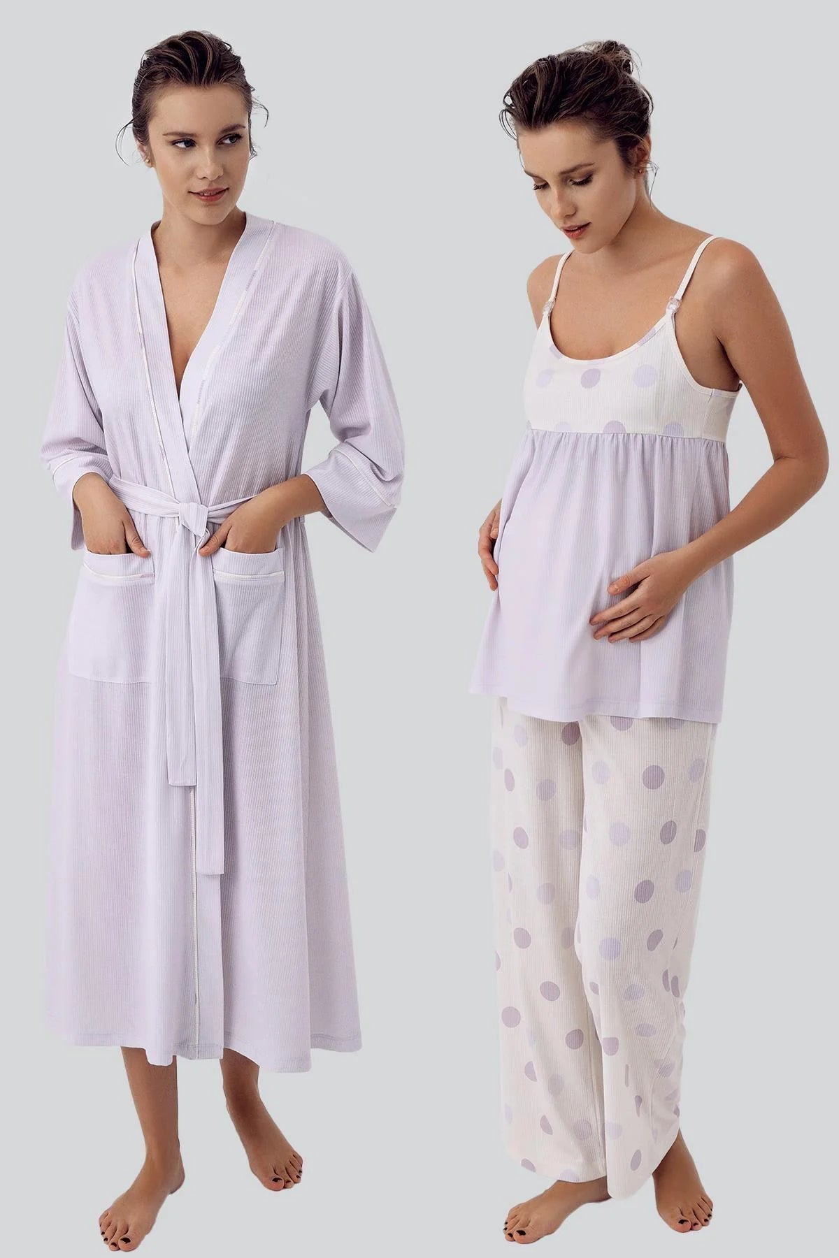 Sabahlıklı Puantiyeli Lohusa Pijama Takımı - 16301
