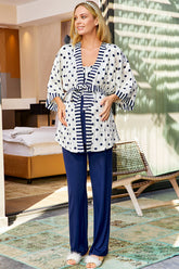 Puantiyeli Sabahlıklı Askılı Lohusa Pijama Takımı Lacivert - 23631