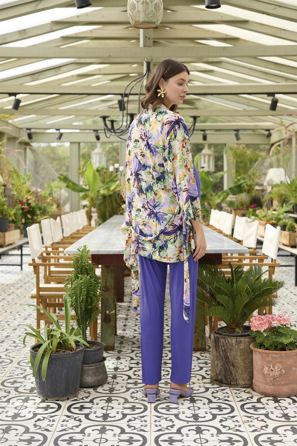 Çiçek Desen Sabahlıklı Dantelli Lohusa Pijama Takımı - 24016