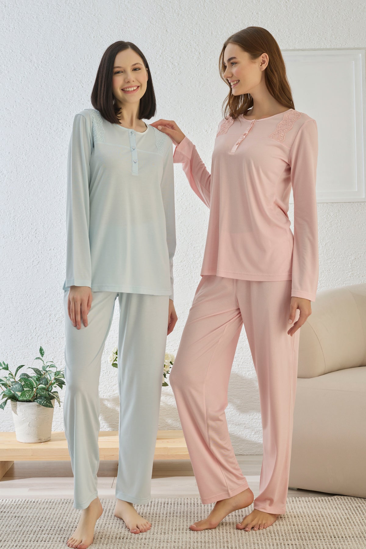 Güpürlü Yaka Büyük Beden Lohusa Pijama Takımı - 2725