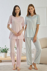 Güpürlü Büyük Beden Lohusa Pijama Takımı - 2726