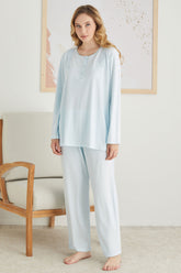 Güpürlü Yaka Büyük Beden Lohusa Pijama Takımı Mint - 2822