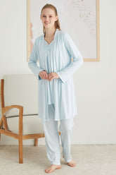 Sabahlıklı Dantelli Yaka Lohusa Pijama Takımı Mint - 2825