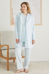 Sabahlıklı Güpürlü Yaka Lohusa Pijama Takımı Mint - 2826