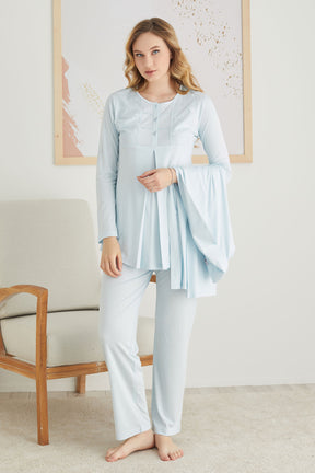 Sabahlıklı Güpürlü Yaka Lohusa Pijama Takımı Mint - 2826