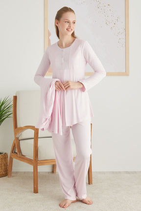 Sabahlıklı Güpürlü Yaka Lohusa Pijama Takımı Pembe - 2826