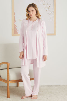 Sabahlıklı Dantelli Omuz Lohusa Pijama Takımı Pembe - 2827