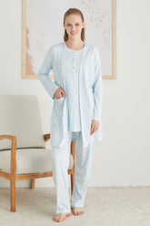 Sabahlıklı Dantelli Omuz Lohusa Pijama Takımı Mint - 2827
