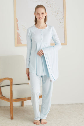Sabahlıklı Dantelli Omuz Lohusa Pijama Takımı Mint - 2827