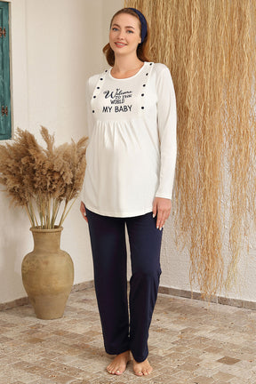 Welsoft Sabahlıklı Lohusa Pijama Takımı Lacivert - 4207