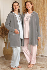 Kapüşonlu Sabahlıklı Lohusa Pijama Takımı - 4209