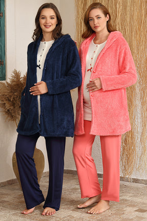 Kapüşonlu Welsoft Sabahlıklı Lohusa Pijama Takımı - 4215