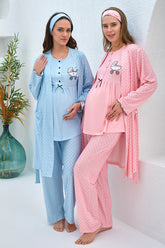 Puantiyeli Sabahlıklı Lohusa Pijama Takımı - 4301