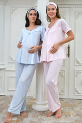 Dantelli Yaka Lohusa Pijama Takımı - 4331