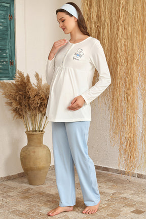 Kalpli Polar Sabahlıklı Lohusa Pijama Takımı Mavi - 4407
