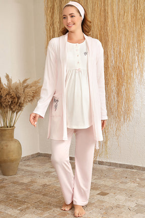 Mommy Sabahlıklı Lohusa Pijama Takımı Pudra - 4408