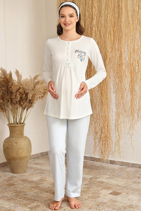 Mommy Sabahlıklı Lohusa Pijama Takımı Mavi - 4408